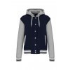 UNISEX TEDDY JACKET WITH HOOD Oxford Grey/Navy/White (Vyberte barvu Oxford šedá / námořnická modrá / bílá, Velikost XS)