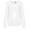 LADIES' LONG-SLEEVED CREPE BLOUSE Off White (Vyberte barvu off bílá, Velikost 34)