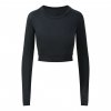 WOMEN'S LONG SLEEVE CROP T Jet Black (Vyberte barvu tryskáčově černá, Velikost XS)