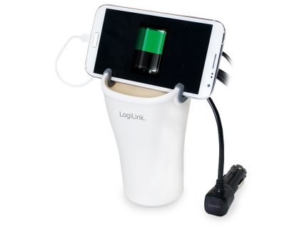 Držiak na poháre do auta 2x USB, micro USB, LOGILINK, biely