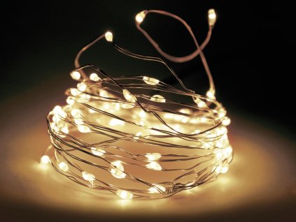 LED svetelná reťaz, strieborný drôt, 20 LED, teplá biela, na batérie