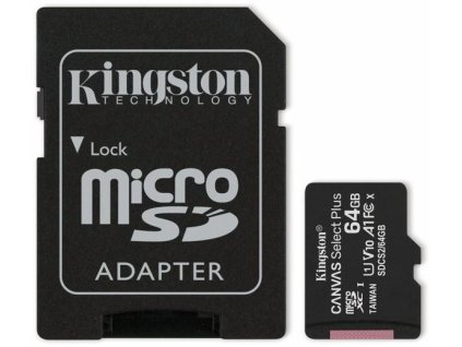 MicroSD karta Canvas Select Plus, 64 GB, KINGSTON
