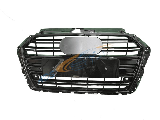 A3 17 Grille N Chrome Stripe N acc hole full gloss black W EU Number plate