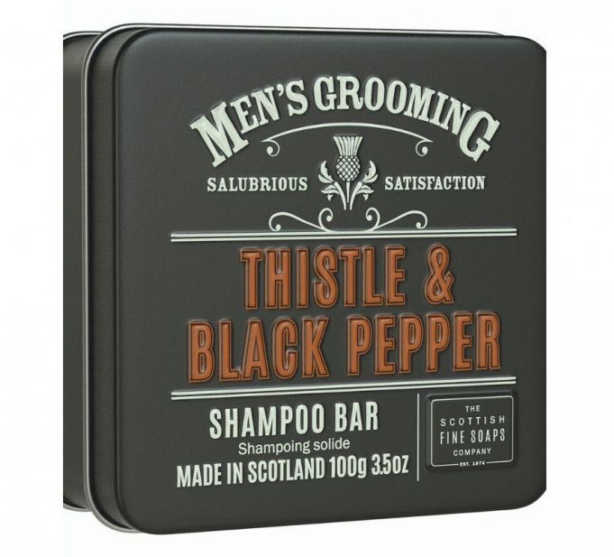 Scottish Fine Soaps Thistle and Black Pepper tuhý šampon v plechu