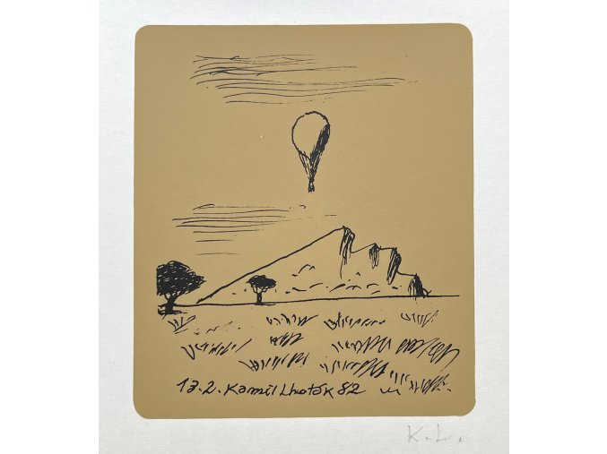 Kamil Lhoták - Balon ve skalnaté krajině, 1982, serigrafie