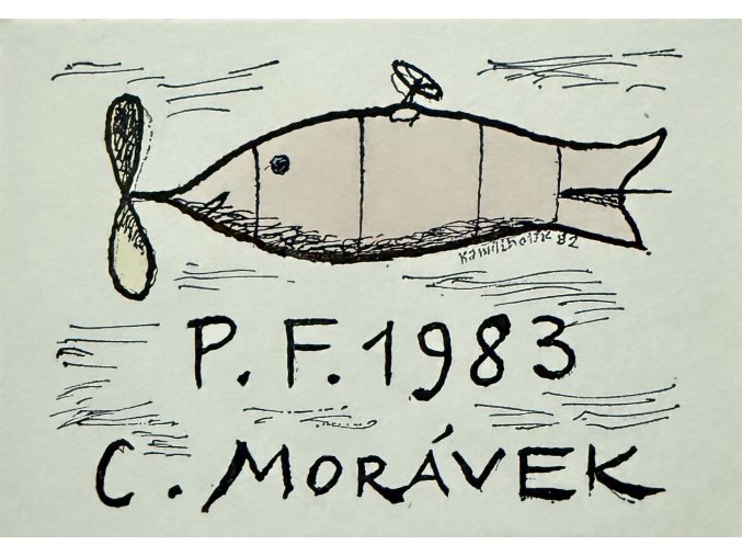 Kamil Lhoták - PF 1983 C. Morávek. Vzducholoď-ryba s vrtulí a volantem, 1982, serigrafie