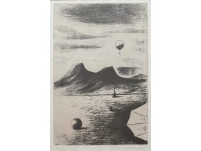 Kamil Lhoták - Patent v krajině s balonem, 1973, litografie