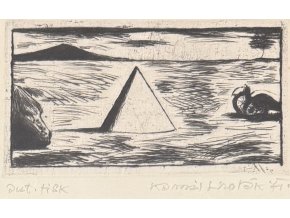 Kamil Lhoták - Stan s automobilem v krajině, 1971, suchá jehla