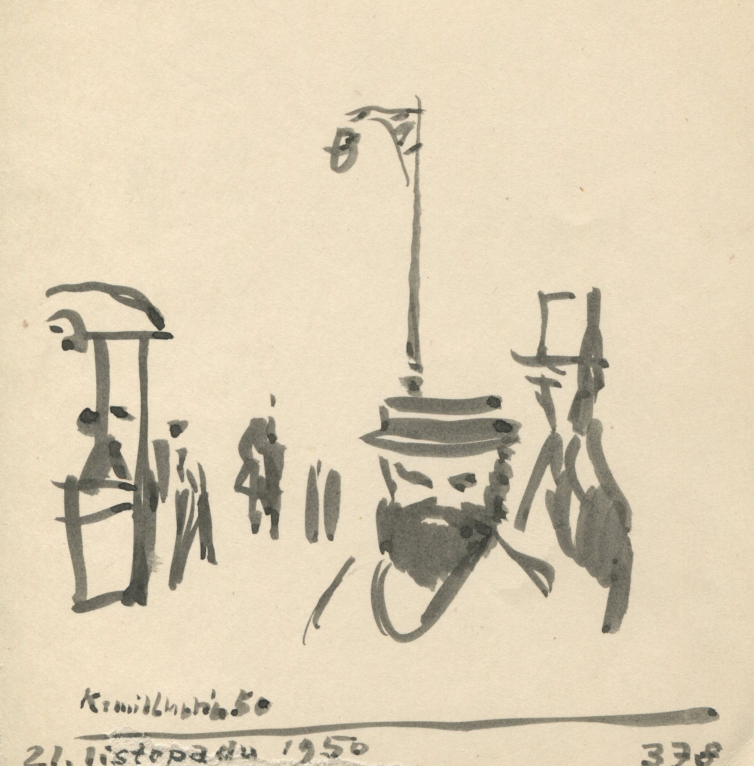 Kamil Lhoták - Na pařížském bulváru, 1950, štětcová tuš