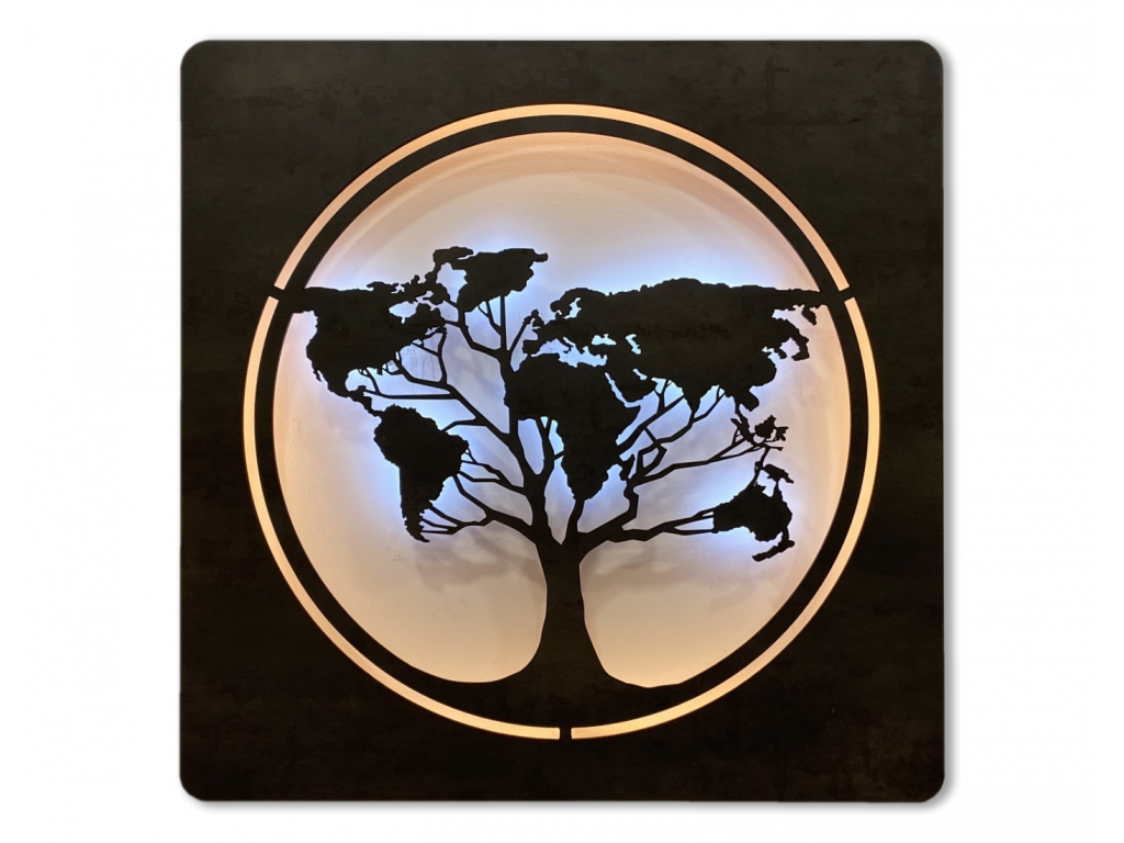"Mapa světa v kruhu" světelný obraz s baterií 70x70cm