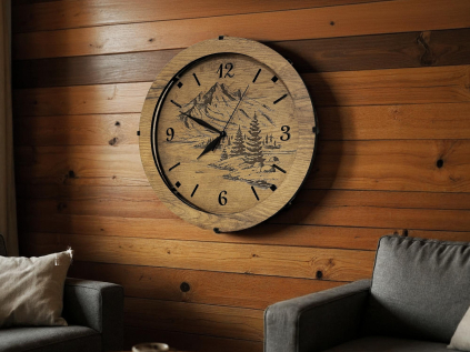 "Hory" Dřevěné hodiny, provedení dub