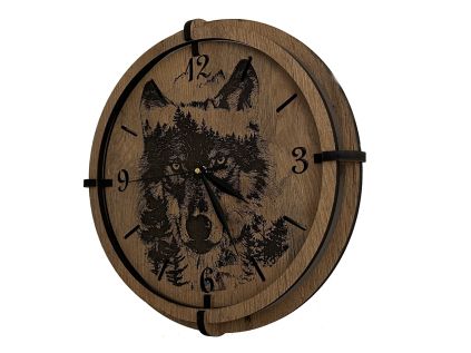 Vlk Dřevěné hodiny 32 cm