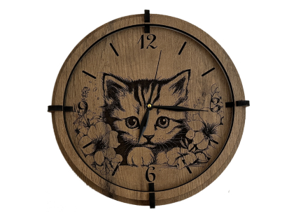 "Kotě" Dřevěné hodiny 32 cm