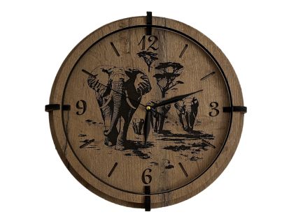 Sloni Dřevěné hodiny 32 cm