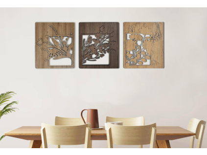 "Květy triptych" Dřevěné obrazy 55x65 cm s hloubkou 23 mm
