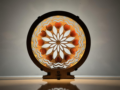 "Srdce, karneolová mandala" Stolní lampa 20x22 cm dub