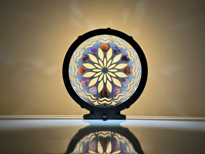 "Srdce, ametystová/karneolová mandala" Stolní lampa 20x22 cm černá s patinou