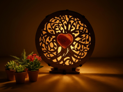 "Strom života s achátovým srdcem 5 cm" dřevěná lampa 20x22 cm