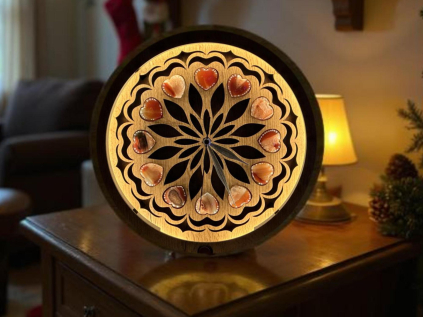 "Dvanáct achátových srdcí" dřevěná lampa/obraz s baterií a pohybovým čidlem/31 cm dub