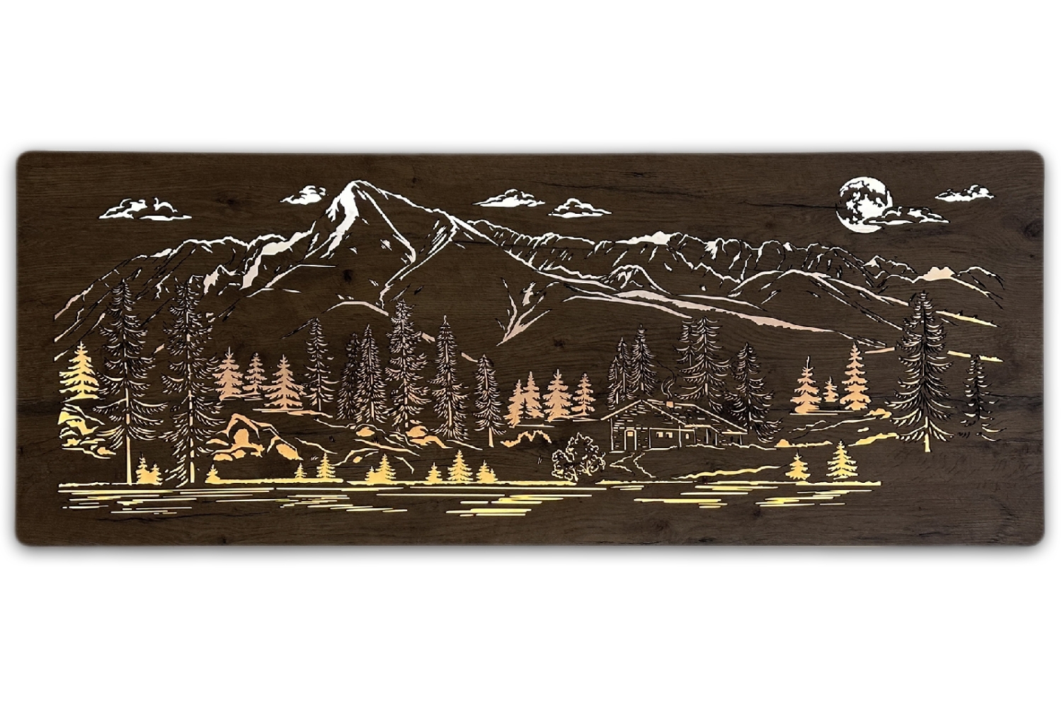 Levně Li-Go "Chata v horách" světelný obraz 230V 130x50cm provedení povrchu: dub B