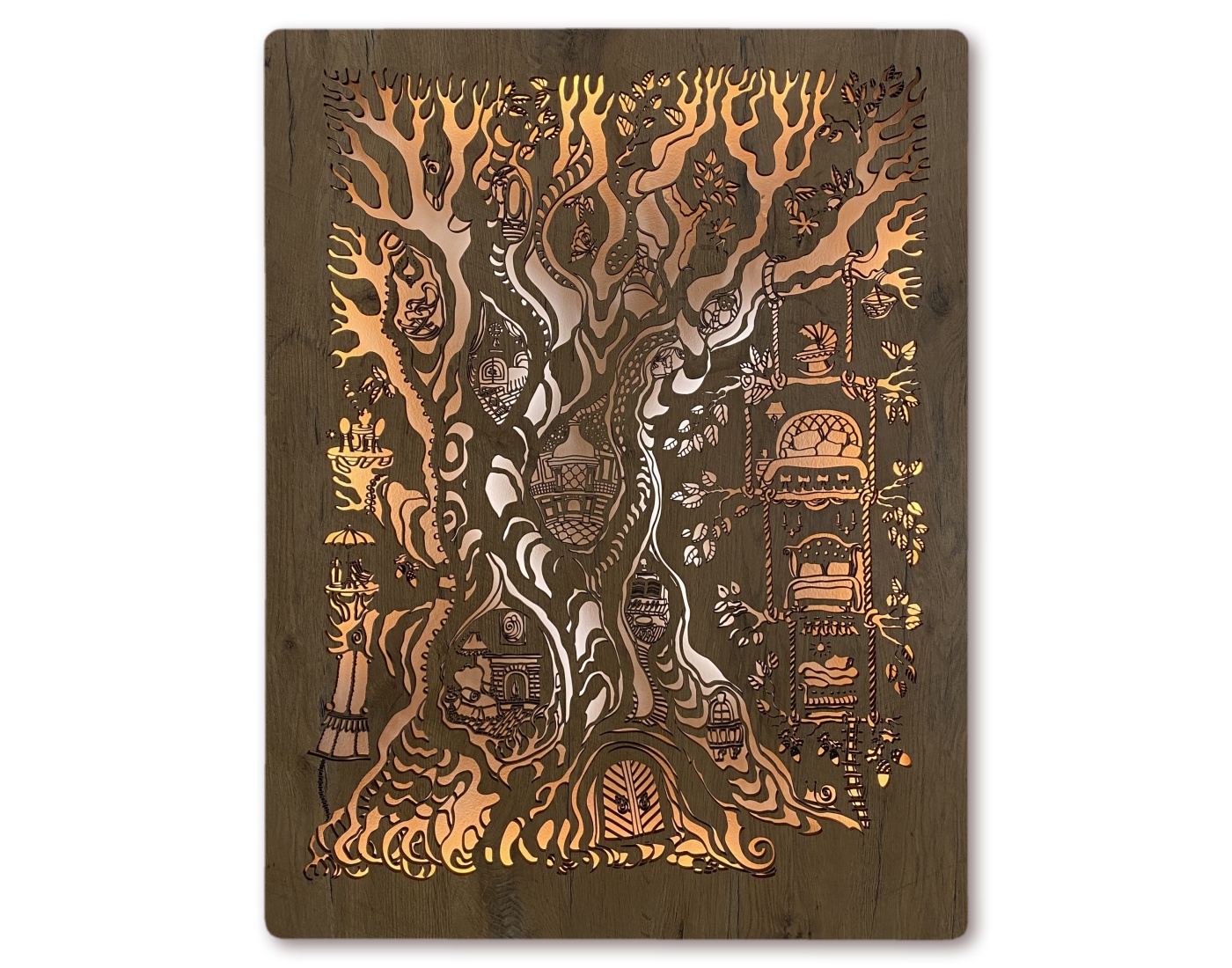 Levně Li-Go "Pohádkový strom" světelný obraz 230V 72x93cm provedení povrchu: dub B