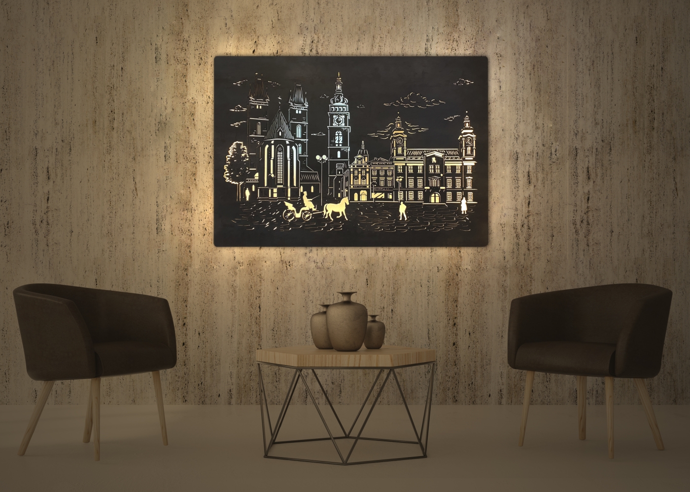 Li-Go "Hradec Králové" světelný obraz 230V 100x70cm provedení povrchu: dub