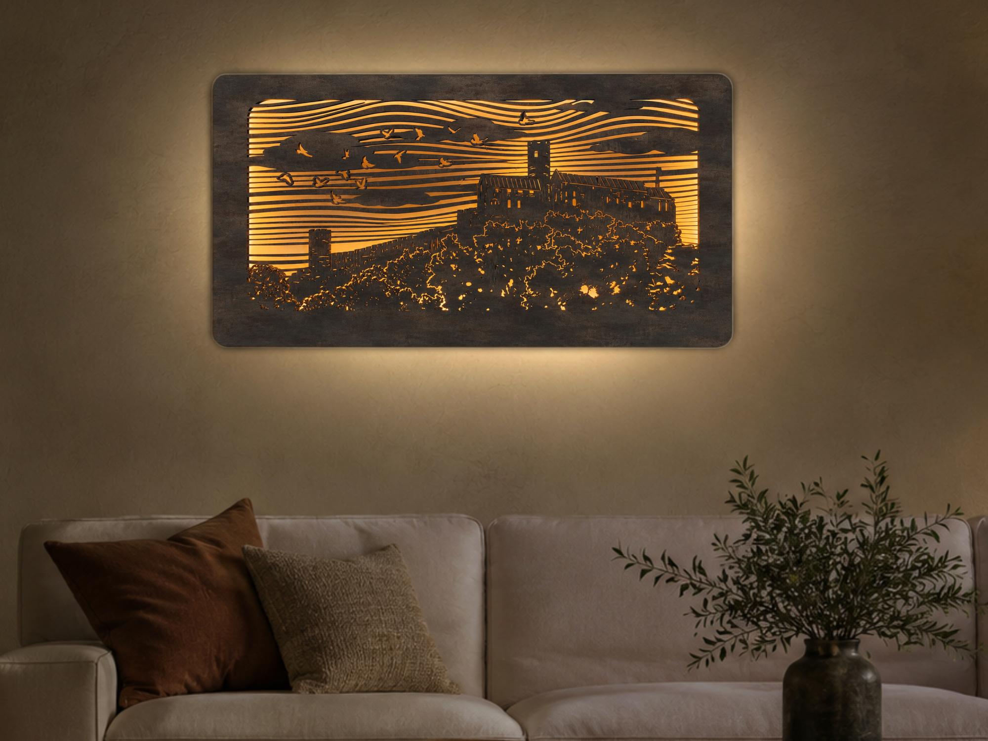 Li-Go "Bezděz" světelný obraz s baterií a pohybovým čidlem 100x50 cm provedení povrchu: dub