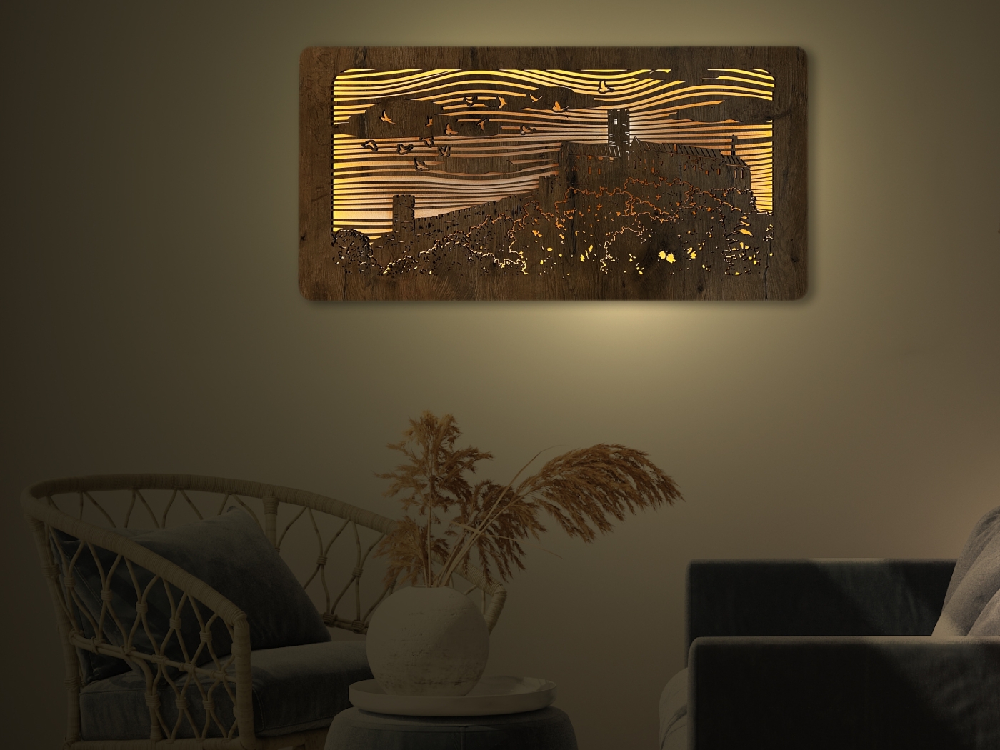 Li-Go "Bezděz" světelný obraz 230V 100x50cm provedení povrchu: dub