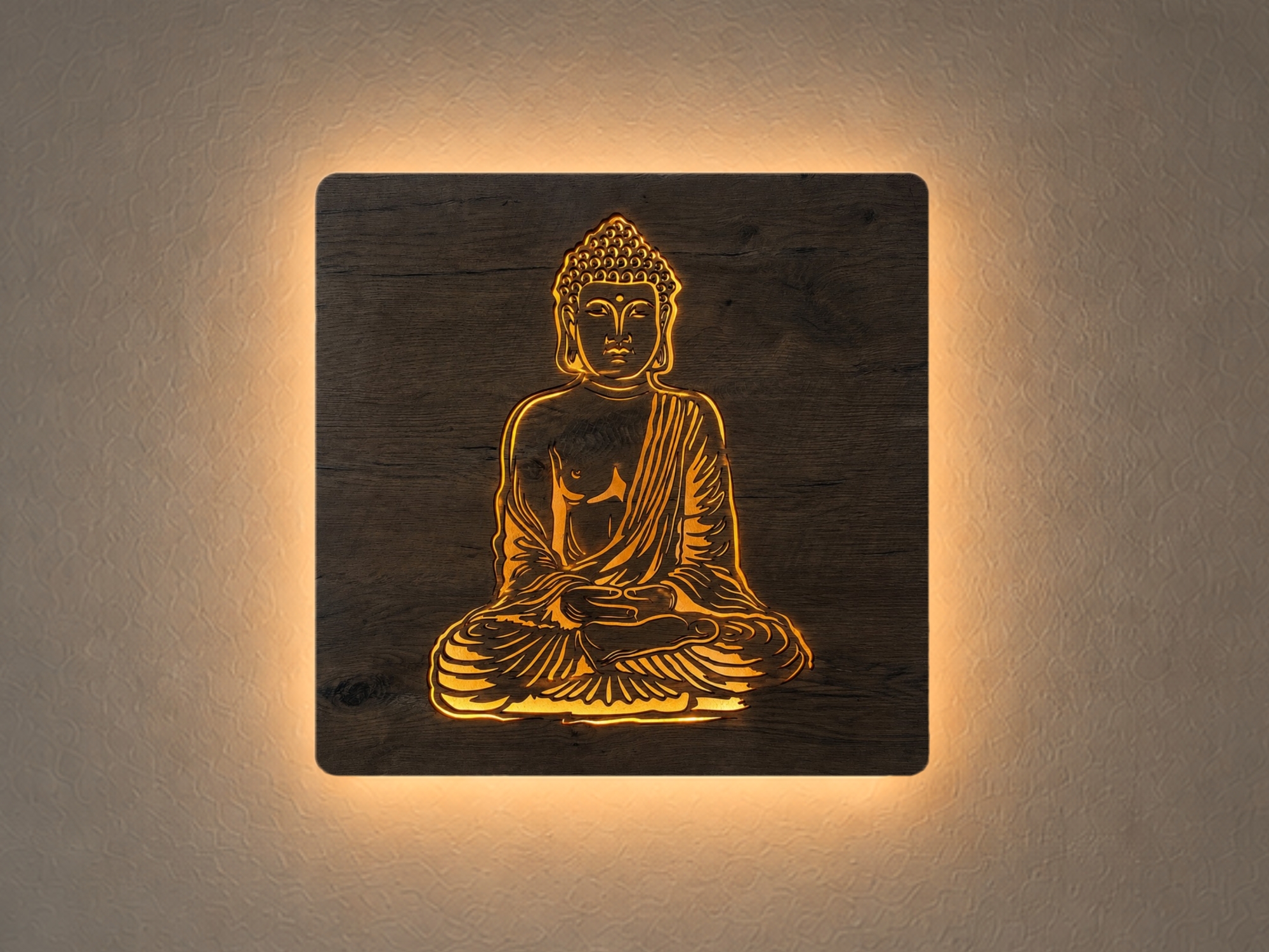 Li-Go "Buddha" světelný obraz s baterií a pohybovým čidlem 62x62 cm provedení povrchu: dub