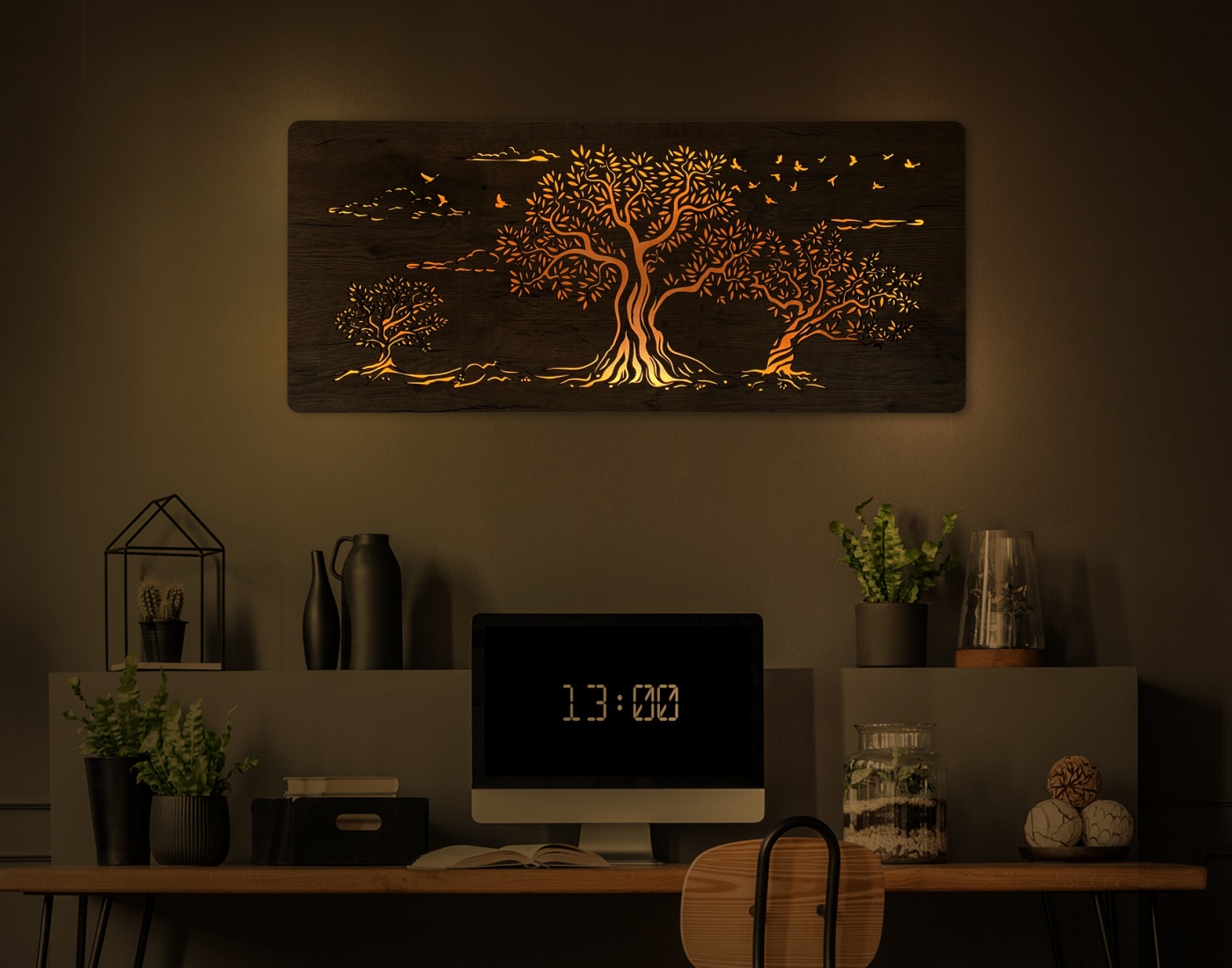 Li-Go "Tři olivy" světelný obraz 230V 90x40cm provedení povrchu: dub