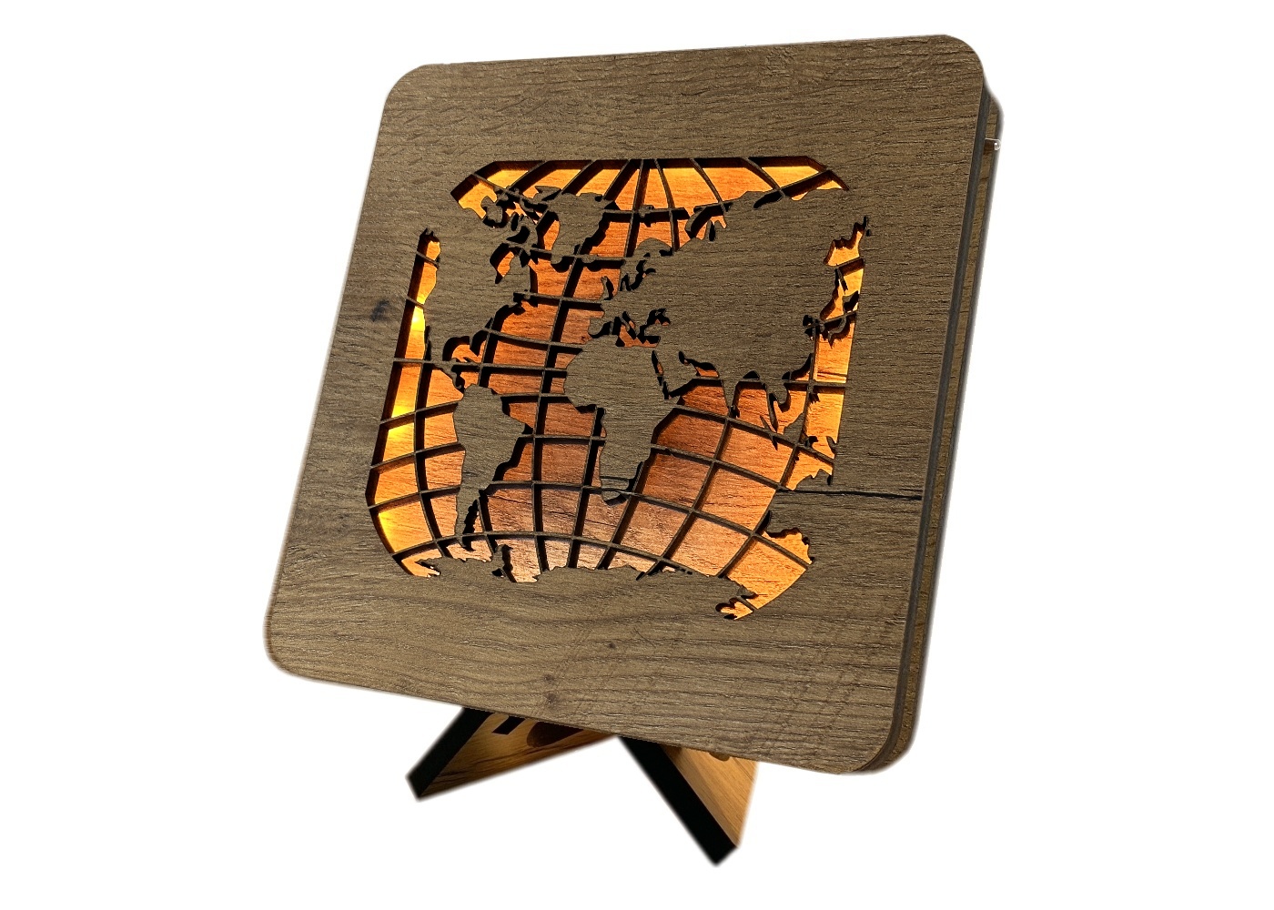 Levně Li-Go "Mapa světa" lampa 19x19cm provedení povrchu: dub B