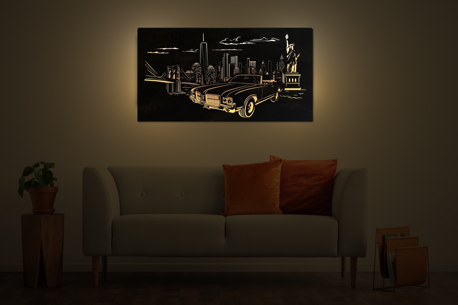 Levně Li-Go "New York" světelný obraz 230V 110x60cm provedení povrchu: dub B