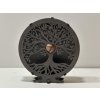 "Strom života s podsvíceným achátovým srdcem" dřevěná lampa, černá s patinou  20x22cm