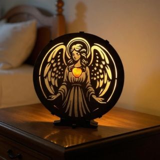 🧡Tvoříme srdcem🧡 "Anděl s karneolovým srdcem" dřevěná lampa s dvojitým podsvícením 20x22 cm dub více...