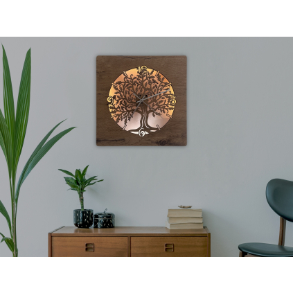Light clock with battery "Oak in a circle" 42x42cm