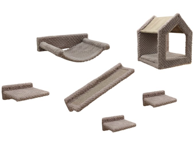 Kočičí strom na zeď KERBL 80920 MONTE BALDO, sada nástěnných pater, taupe, 6 ks 1