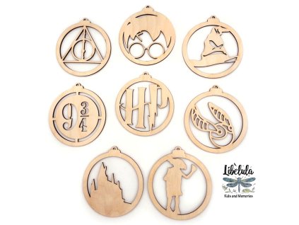 Drevená vianočná ozdoba – SADA Harry Potter 9ks
