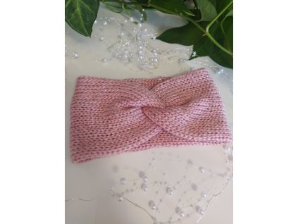 Pletená čelenka  světle růžová