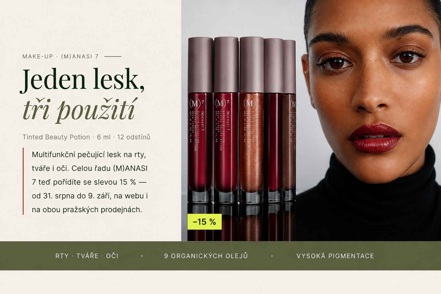 (M)ANASI 7 Tinted Beauty Potion – multifunkční pečující lesky se slevou 15 %