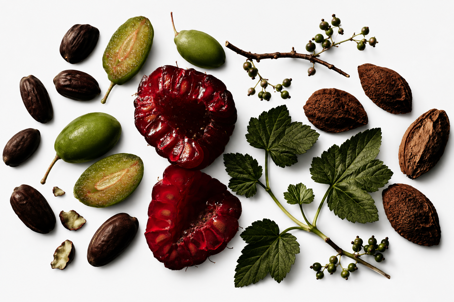 Ingredience lesků (M)ANASI 7 – švestka, jojoba, malina, meruňka, černý rybíz