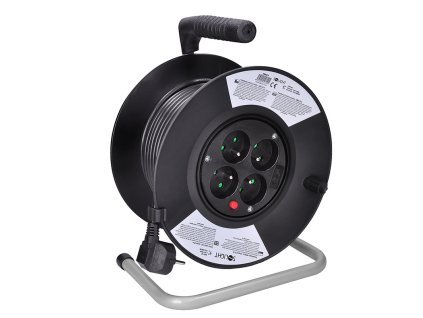 solight predlzovaci privod na bubne 4 zasuvky 25m cierny kabel 3x 15mm2