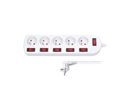 solight predlzovaci privod 5 zasuviek biely 6x vypinac 2m