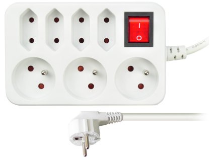 solight predlzovaci privod 7 zasuviek biely vypinac 2m