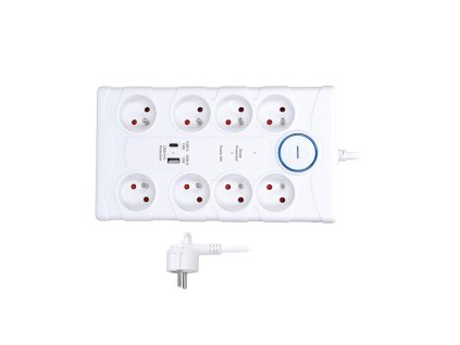 solight prepatova ochrana 8z usb ac 2m biela