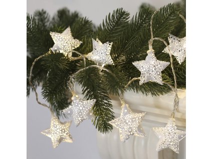solight led retaz vianocne hviezdy kovove biele 10led 1m 2x aa ip20