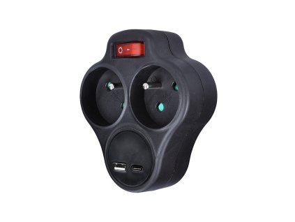 solight rozbocovac s usb ac nabijackou 2 x 10a cierny vypinac