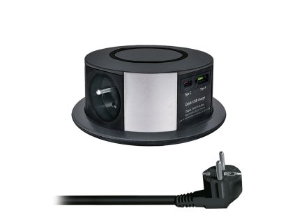 solight 3z usb ac 20w pd wireless 10w vysuvny blok zasuviek 2m cierny