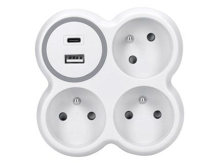solight rozbocovac 3x 15a usb nabijacka ac biely sivy