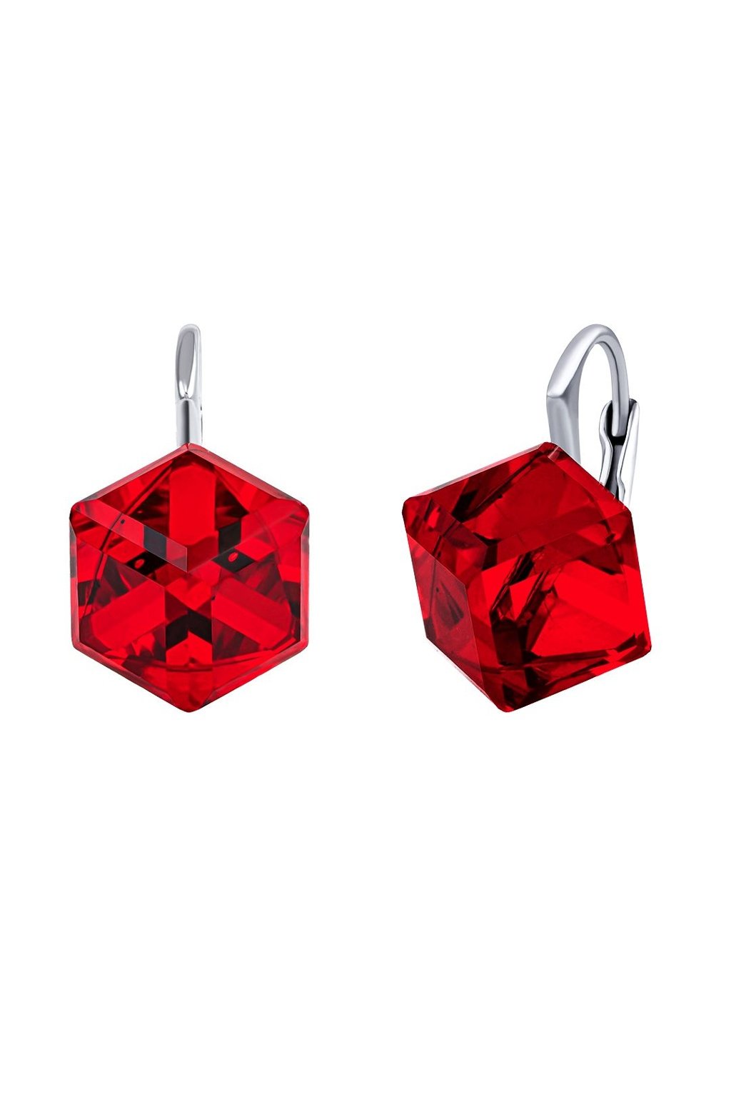 Strieborné náušnice kocky červené s krištáľom Swarovski® Crystals