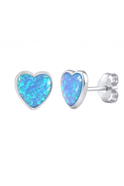 Strieborné náušnice srdce s modrým syntetickým opálom